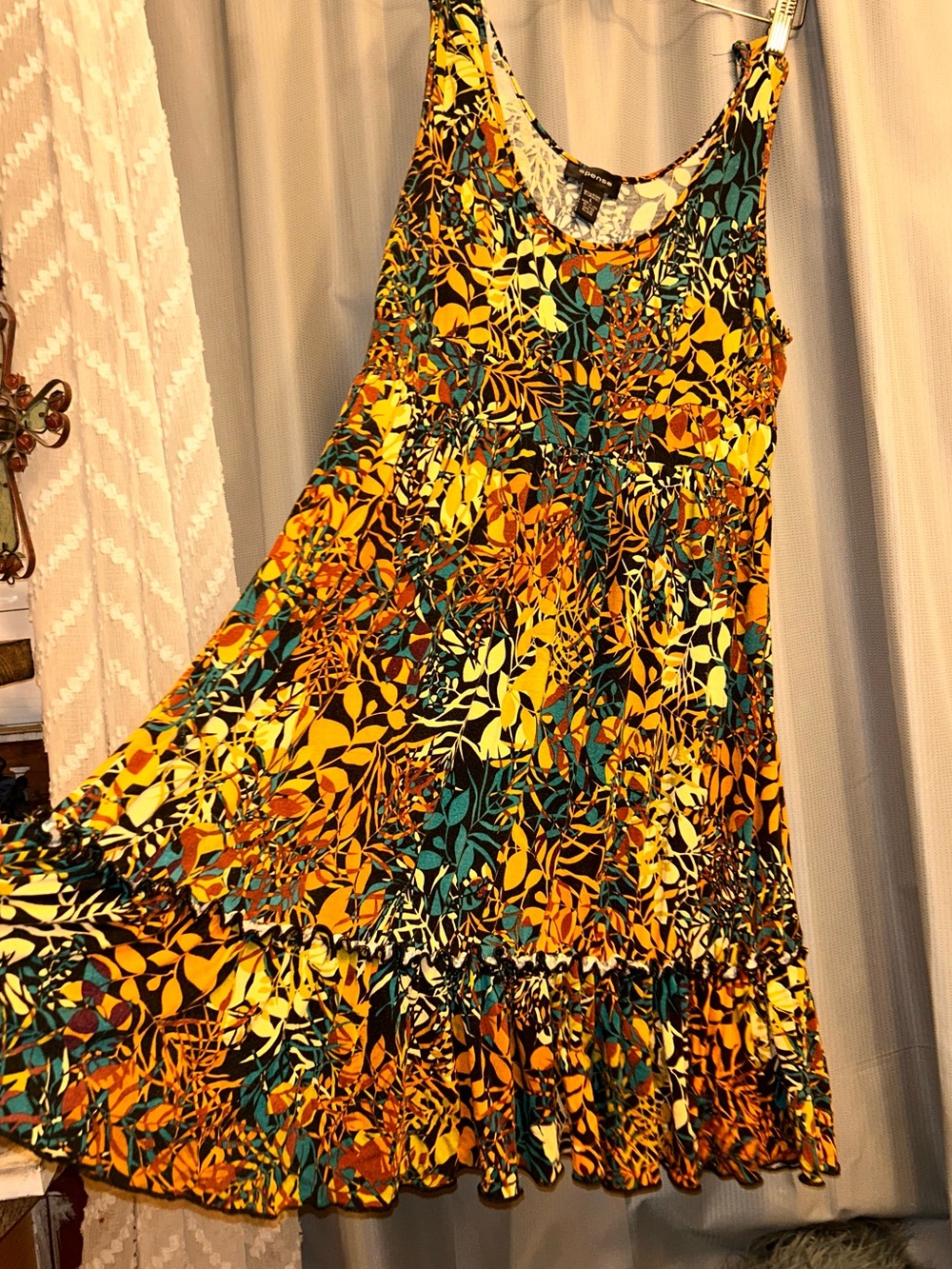 Spense retro sleeveless tropical Floral coverup dress boho L 178